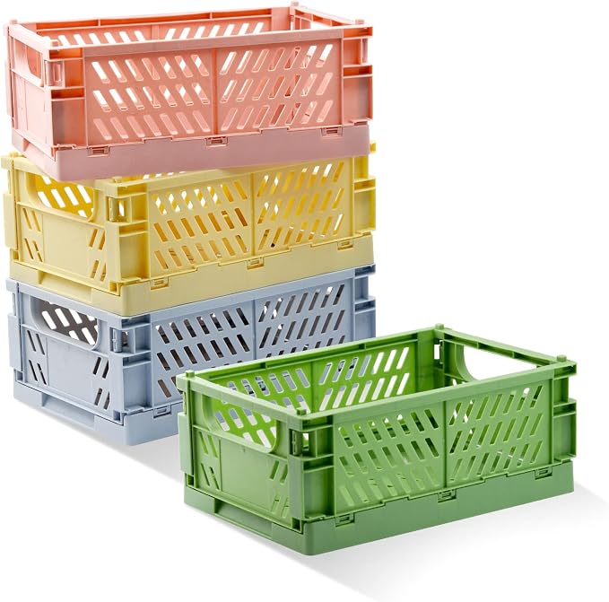 Xhwykzz 4 Pack Pastel Crates for Storage, Plastic Folding Basket, Colorful by Xhwykzz