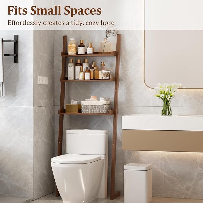 Over The Toilet Storage Shelf Wood, 3-Tier Above Toilet Organizer Rack - Image 4