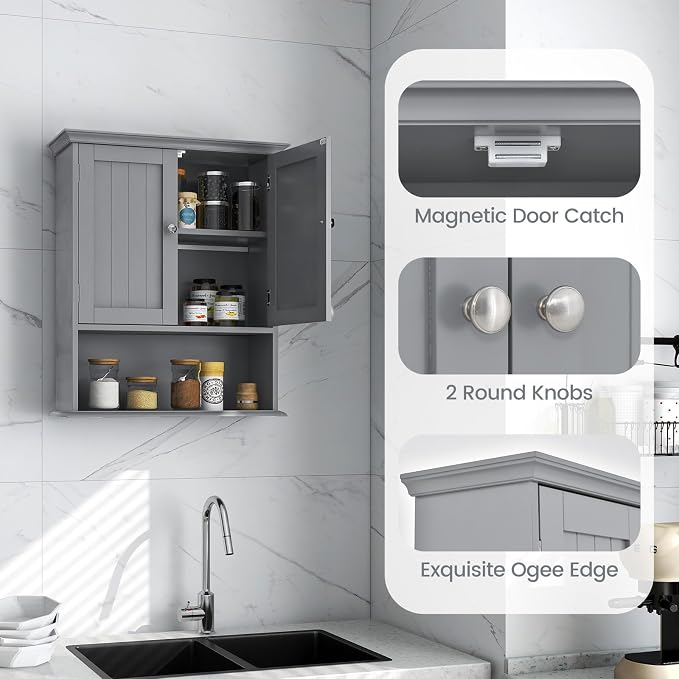 Tangkula Bathroom Wall Cabinet, Wooden Hanging Cabinet - Image 8