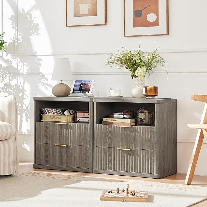 LEYAOYAO Fluted Farmhouse Nightstand Set of 2 - Image 4