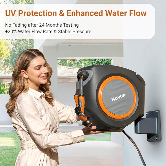 Ruvup Retractable Garden Hose Reel, 1/2in x 150ft Water Hose Reel - Image 4