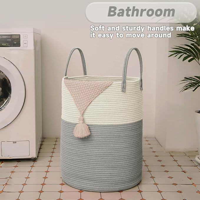 Large Woven Laundry Basket Hamper, 80L Cotton Rope Storage Bin - Image 5