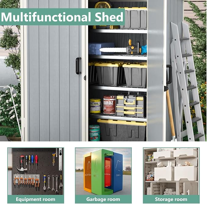 Aoxun Outdoor Storage Shed 5 x 3FT, Resin Shed - Image 7