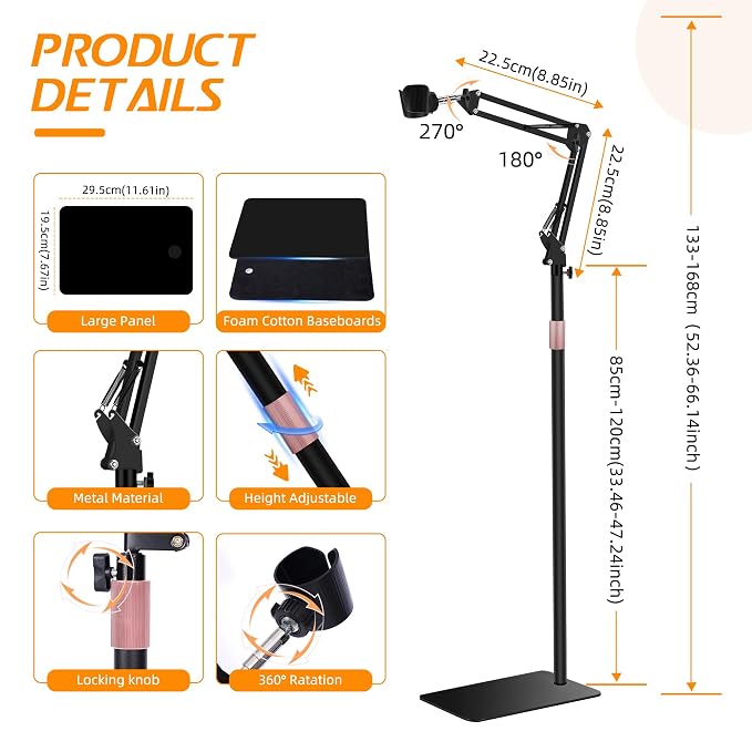 Hair Dryer Stand, 1.68M Height Adjustable, Hands Free Blow Dryer Holder - Image 3