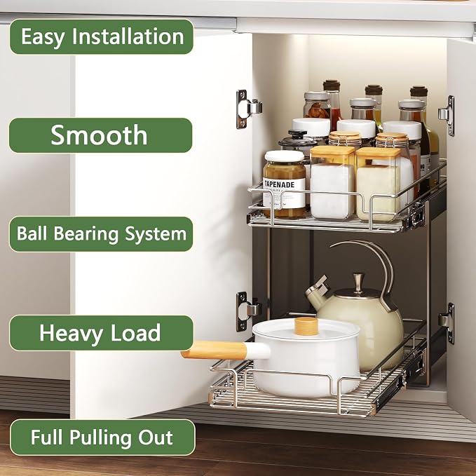 2 Tier Individual Pull Out Cabinet Organizer 10½" W x 18" D, Heavy Duty Cabinet - Image 2