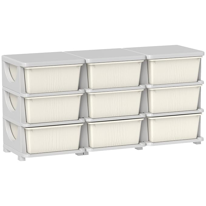 Qaba 3 Tier Kids Storage Unit, 9 Drawer Chest Toy Organizer Plastic Bins by Qaba