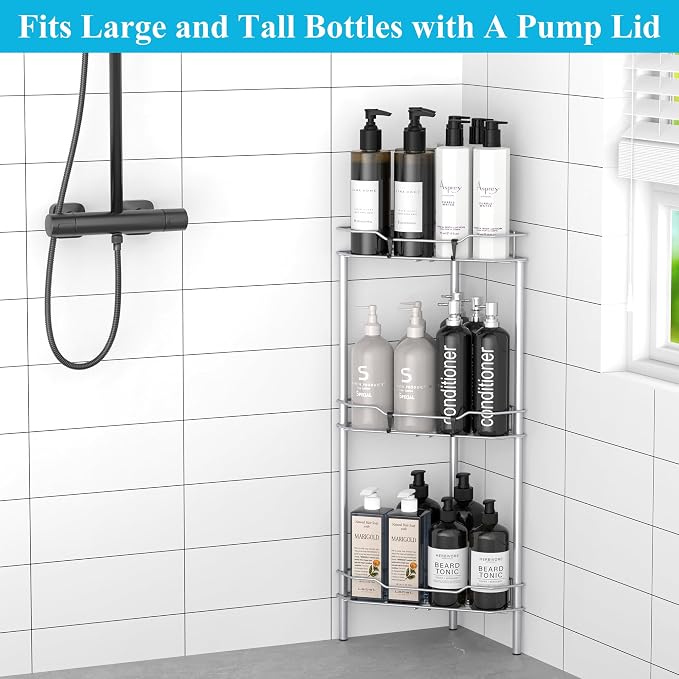 3 Tier Floor Standing Corner Shower Caddy Organizer Shelf - Image 4