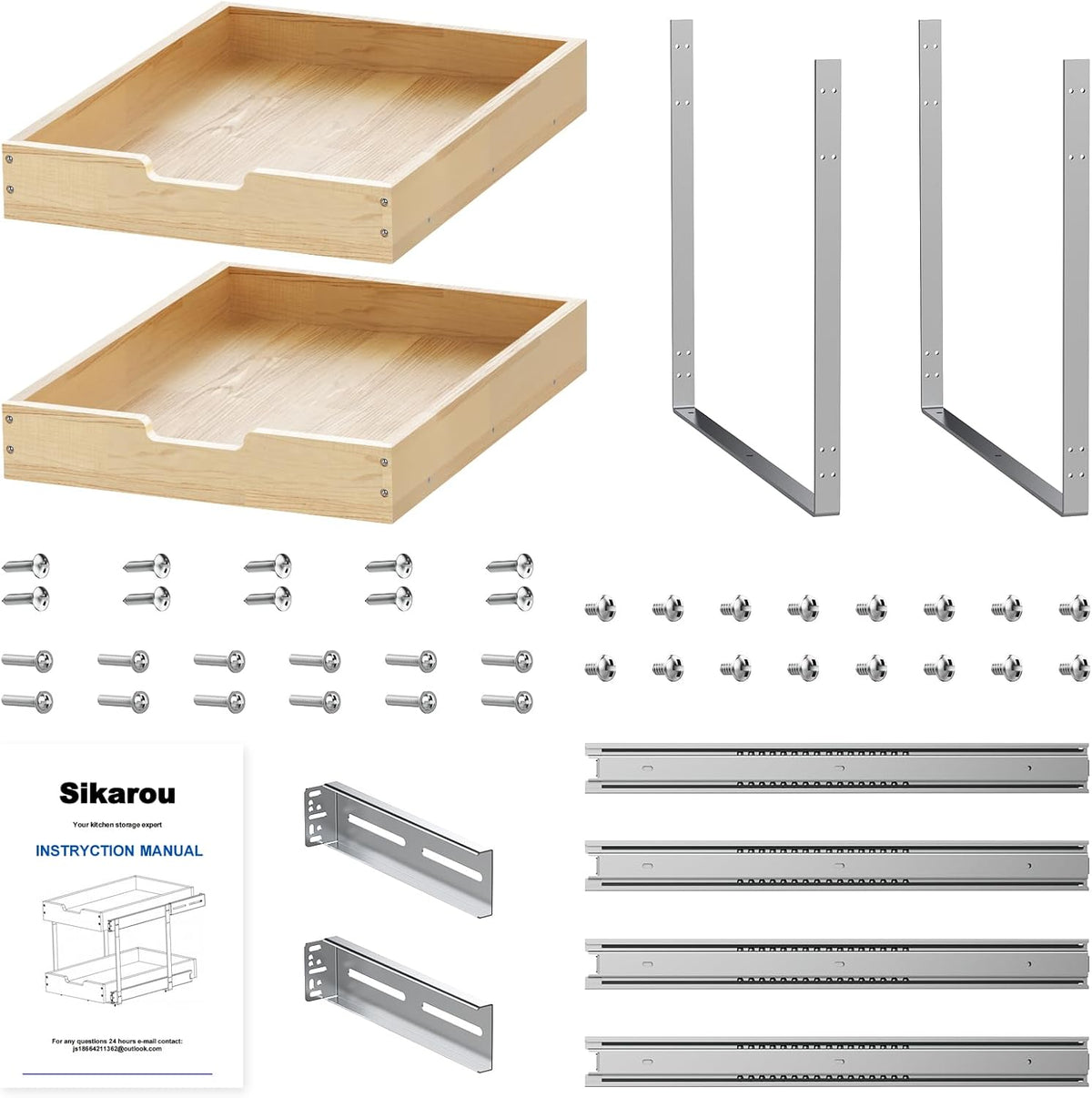 Sikarou Wood Pull Out Cabinet Organizer 2 Tie 11" W x 21" D for 12"