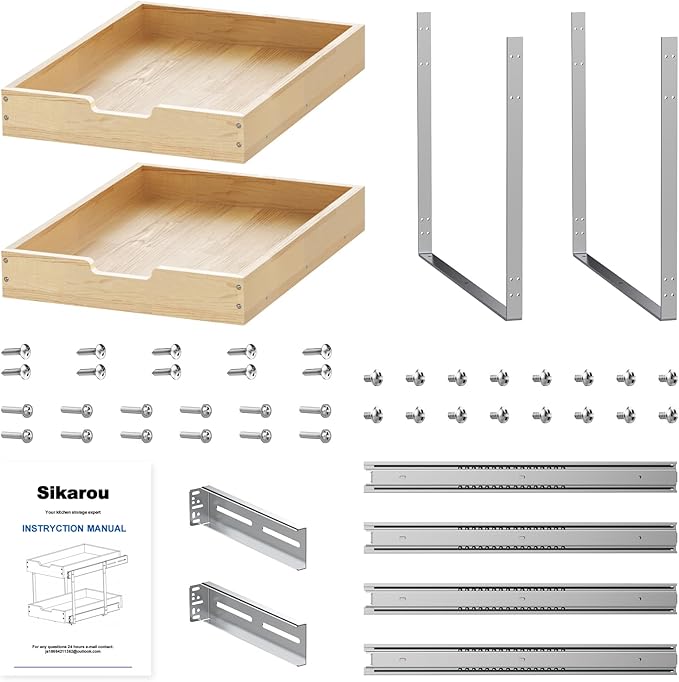 Wood Pull Out Cabinet Organizer 2 Tie 23" W x 21" D, Heavy-Duty Sliding Drawers - Image 7