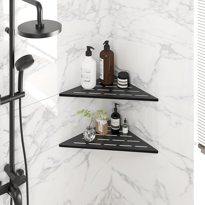 FerdY 2-Pack 10" Matte Black Recessed Corner Shower Shelf, - Image 3