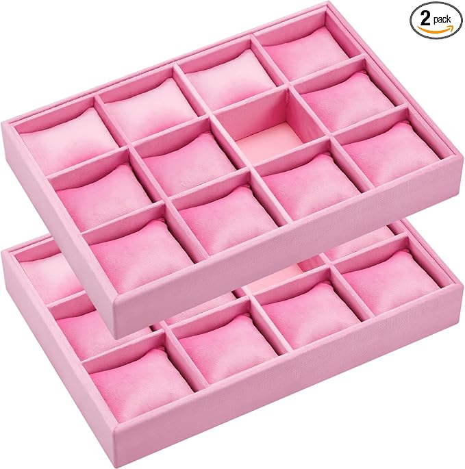 Henoyso 2 Pieces 12 Grid Velvet Watch Tray Jewelry Organizer Stackable Watch by Henoyso