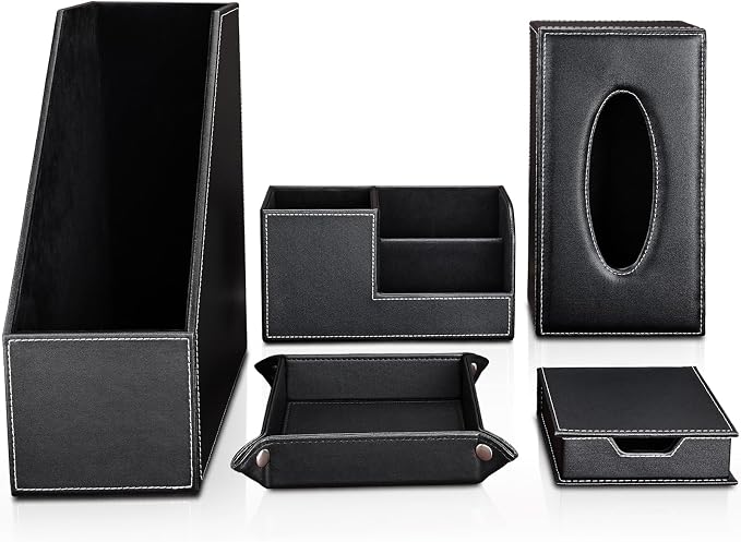 KINGFOM 5 PCS/SET Pu Leather Desk Organizer File Holder Accessories, Magazine - Image 9