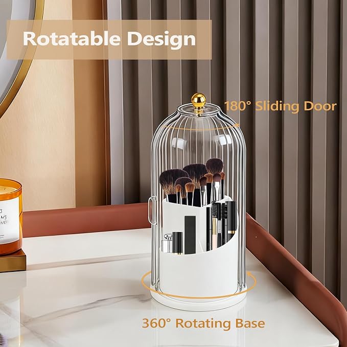 Toothbrush Holder with Cover, 360 Rotating Dust-proof Toothbrush Holder 3 Slots - Image 3