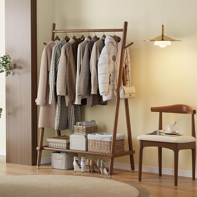 Solid Wood Clothing Rack, Rolling Clothes Rack - Image 9