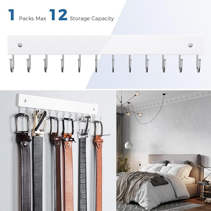 Belt Hanger Wall Mounted, Wooden Belt Organizer Max 12 Storage Capacity - Image 3