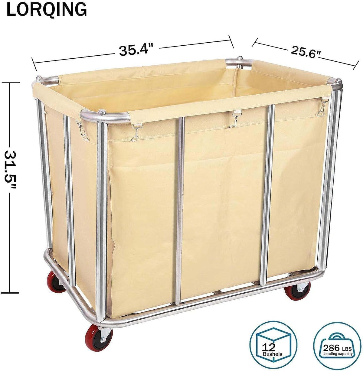 Laundry Cart for Commercial/Home,12 Bushels Heavy Duty Large Stainless