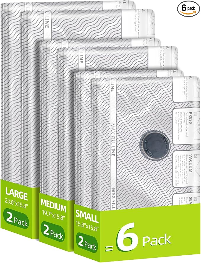 Travel Vacuum Storage Bags, 6 Pack Carry-On Size Compression Packing Bags by VACKFOXVacuumStorageBags