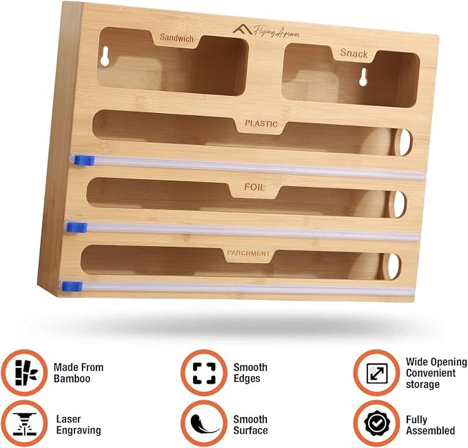 APSARAS USA 5 in 1 Bamboo Foil and Plastic Wrap Organizer - Image 2