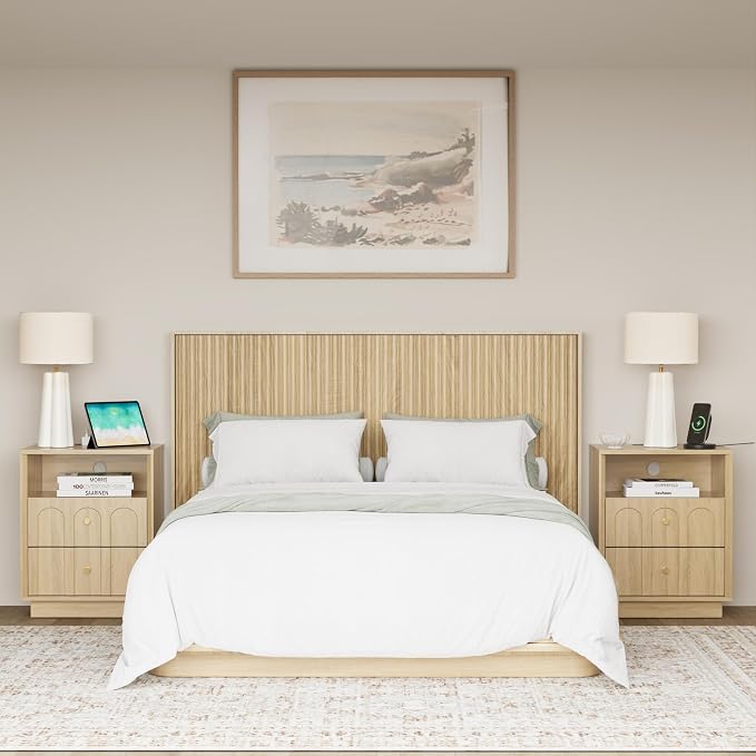 Nightstand Set of 2 with Charging Station, Mid Century Modern Nightstand with - Image 9