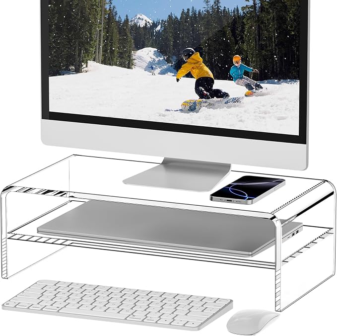 Clear Acrylic Monitor Stand Riser 2 Tier, 5.12 Inches High Clear Computer Desk - Image 8