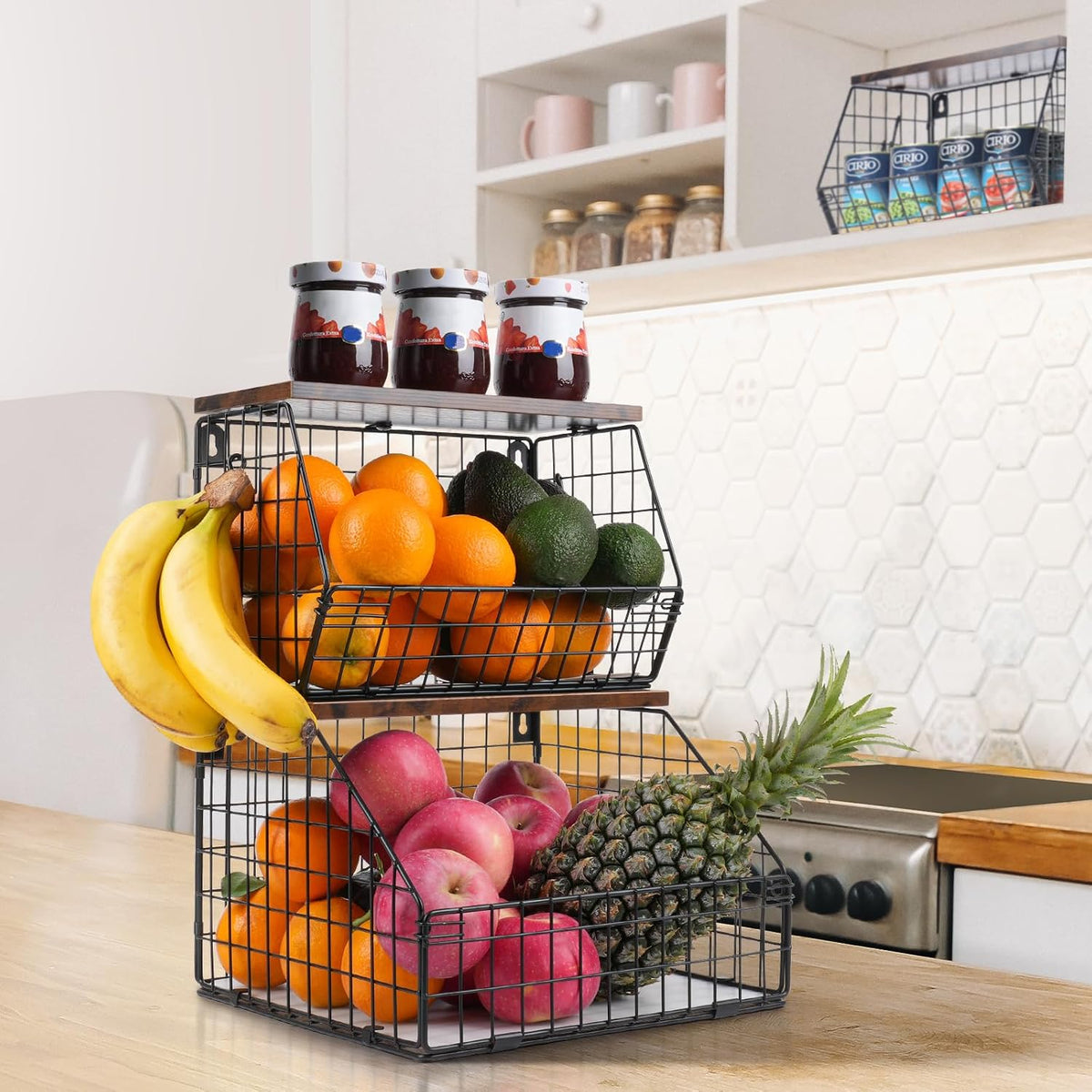 Mefirt Fruit Basket, Stackable Wall Mounted Fruit Baskets, Potato
