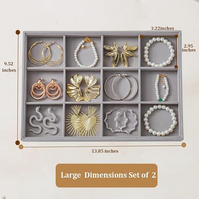 Large Velvet Jewelry Tray 2 Pack Stackable Jewelry Display Drawer Inserts Trays - Image 3