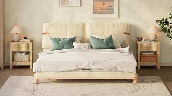 Fluted Night Stand with Golden Handle, Bedside Table with Storage Shelf - Image 2