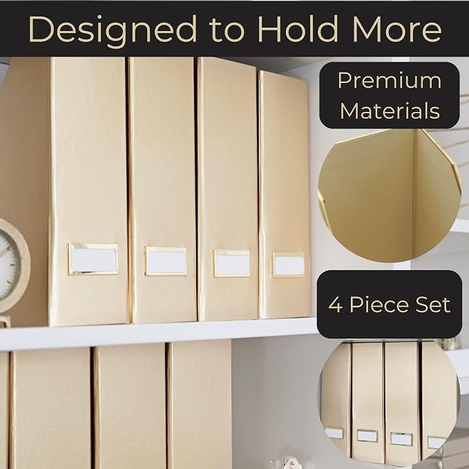 BLU MONACO Gold Magazine File Holder Set of 4 – Stylish Desk Organizer - Image 4
