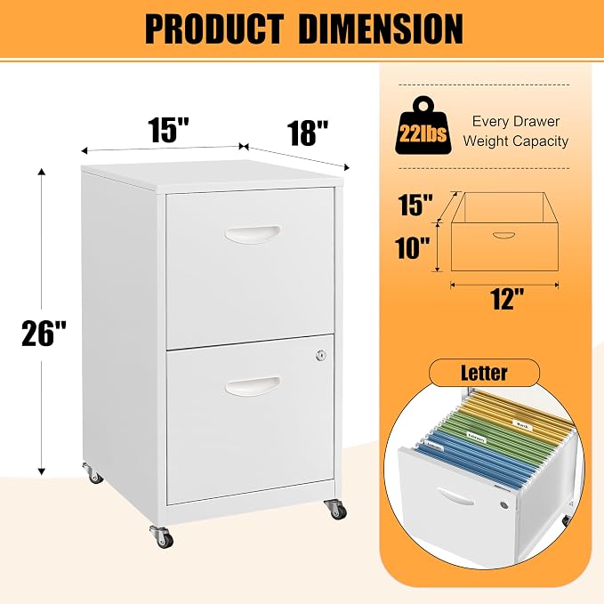 2 Drawer Mobile File Cabinet - Image 3