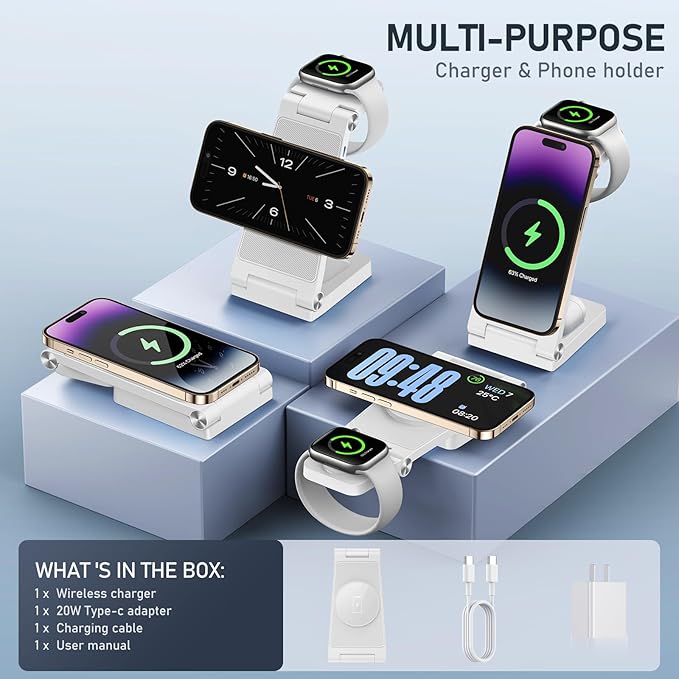 Magnetic Wireless Charger Stand, 3 in 1 Foldable Wireless Charging Station - Image 2