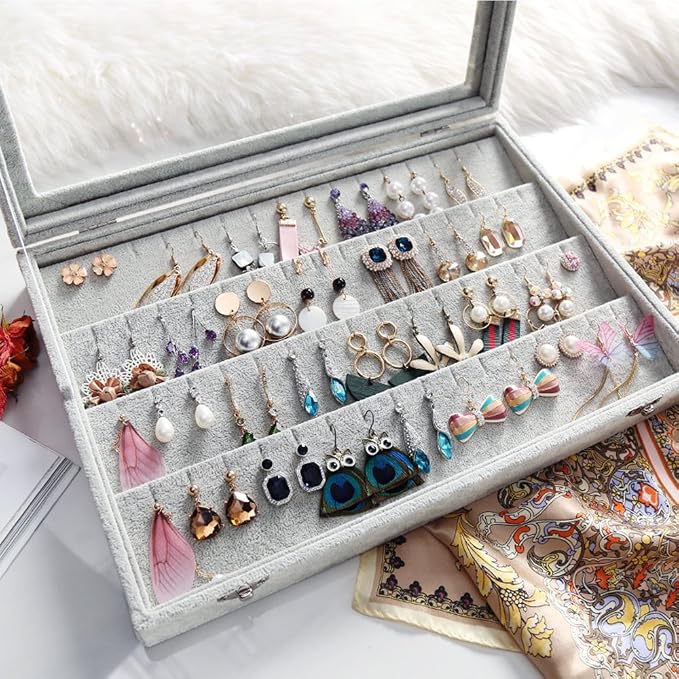 Wudygirl Velvet Jewelry Organizer Clear Lid Earring Holder Organizer 32 Pairs - Image 2