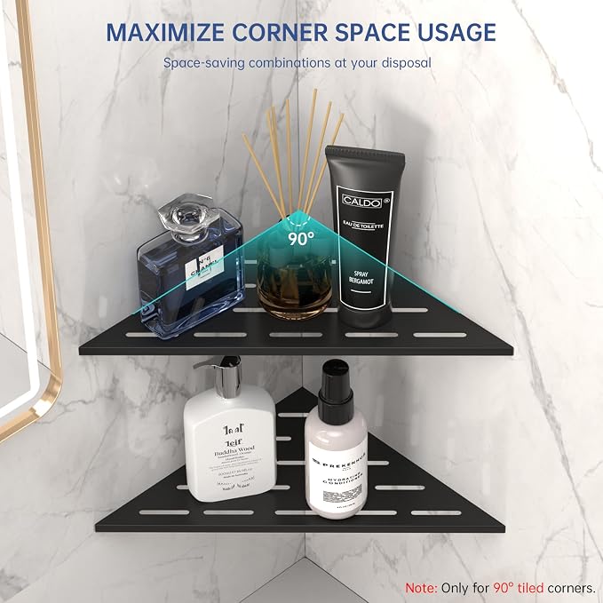 DAYONE Matte Black Corner Shower Shelf 2 Pack 10", Bathroom Corner Shower - Image 4