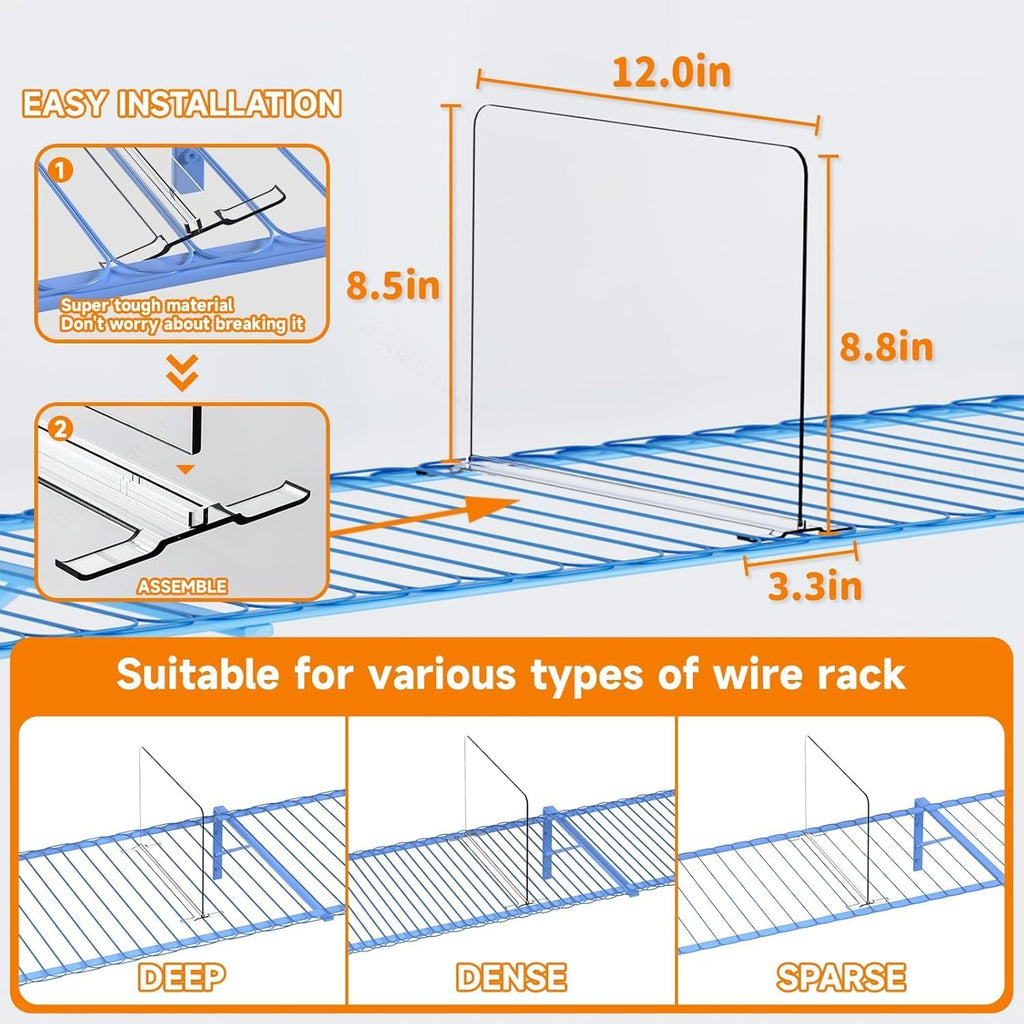 8 Pack Shelf Dividers for Wire Shelves, Acrylic Clear Closet