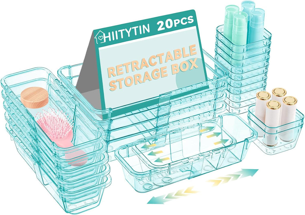 20 Pcs Adjustable Clear Drawer Organizer, Extendable Vanity Storage