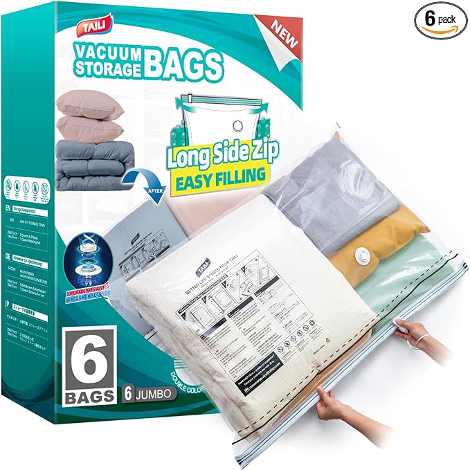 TAILI 6 Pack Vacuum Storage Bags, LONG SIDE ZIP, Vacuum Seal Bags by TAILI