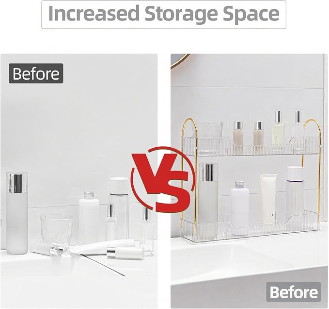 YCIA&DONE 2 Tiers Narrow Vanity Makeup Organizer, Bathroom Organizer Countertop - Image 2