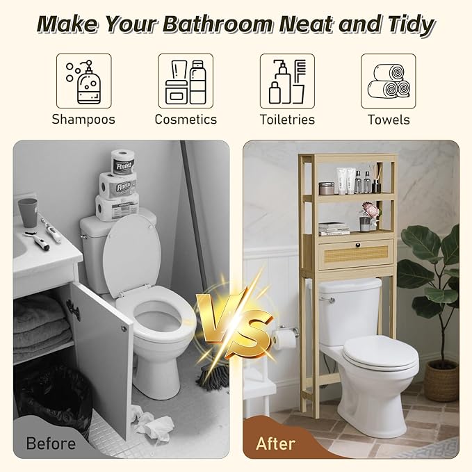 Over The Toilet Storage Cabinet, 3-Tier Behind Toilet Bathroom Organizer - Image 3