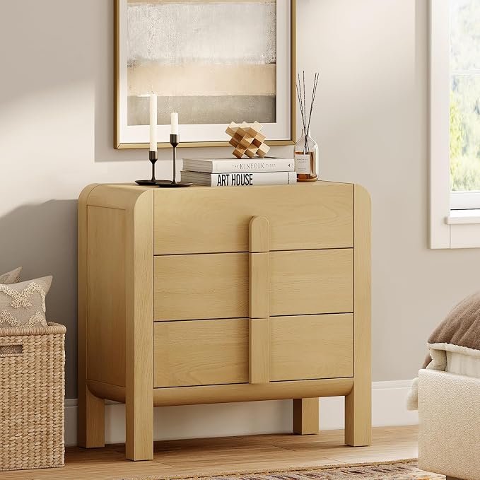 WAMPAT 3 Drawer Dresser for Bedroom, 31.5" Wide Mid Century Modern Wide Chest by WAMPAT