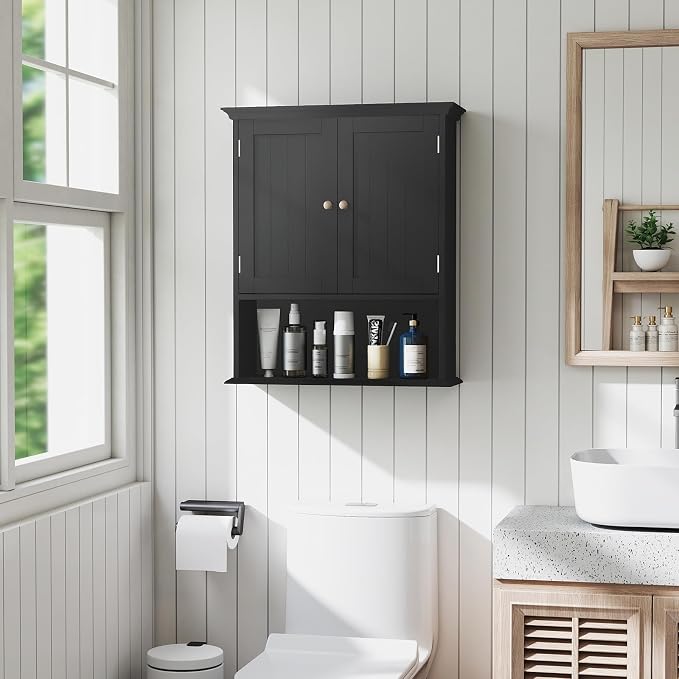 Tangkula Bathroom Wall Cabinet, Wooden Hanging Storage Cabinet - Image 2