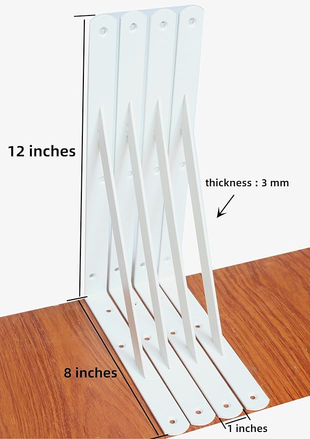 12 Pack L12 x H 8" White Heavy Duty Shelf Brackets - Image 2