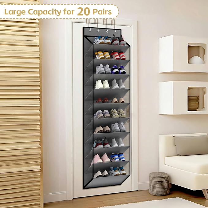 KEEPJOY 10 Tiers Mesh Over Door Shoe Organizer Storage, Hanging Shoe Holder - Image 4