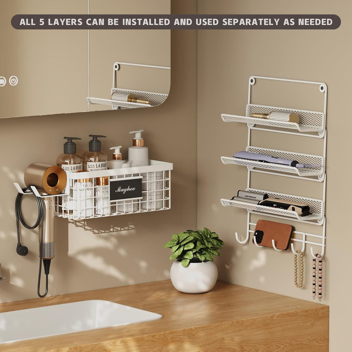Magheo Hair Dryer Holder Wall Mounted, Adheisve Hair Tool Organizer