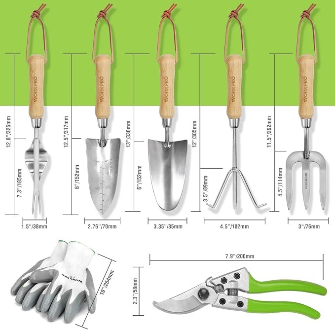 WORKPRO Garden Tools Set, 8 Piece, Stainless Steel Heavy Duty Gardening Tools - Image 2