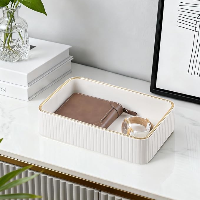 Desk Organizer Tray, PU Leather Valet Tray Nightstand Organizer Cologne Perfume - Image 2