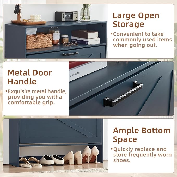 Shoe Storage Cabinet with 2 Flip Drawers, Farmhouse Narrow Shoe Organizer with - Image 4