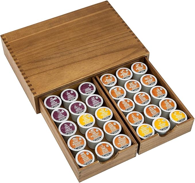 Wooden K Cup Organizer Coffee Pod Storage Box, Coffee Pods and Tea Organizer - Image 3