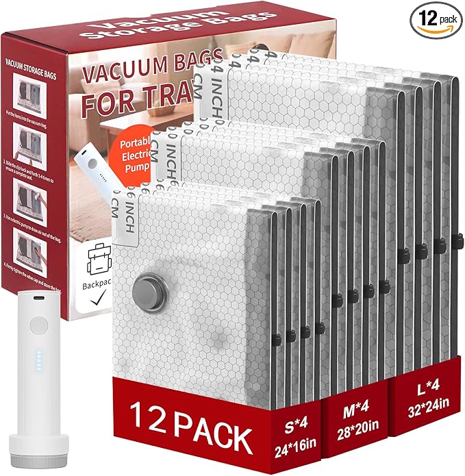 Rechargeable Wireless Pump Travel Storage Bags Set, 12 Combo Portable Space by Unknown