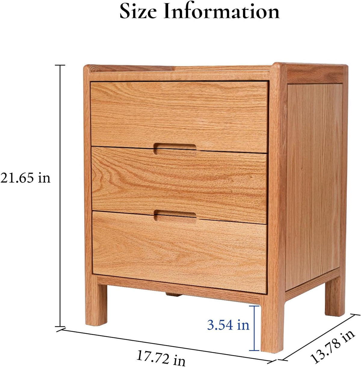 Nightstand, Solid Wood Small End Table w/3 Drawers, Modern Bedside