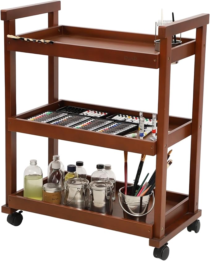 DJAR Rolling Art Supplies Cart, Solid Beech Wood Art Supply Organizert by DJARARTTOOL
