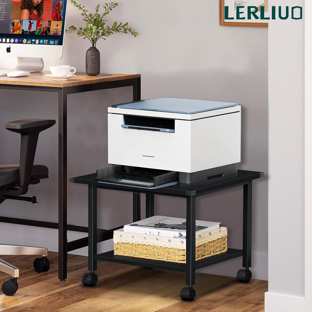 Lerliuo Under Desk Printer Stand, 2-Tier Industrial Mobile Printer
